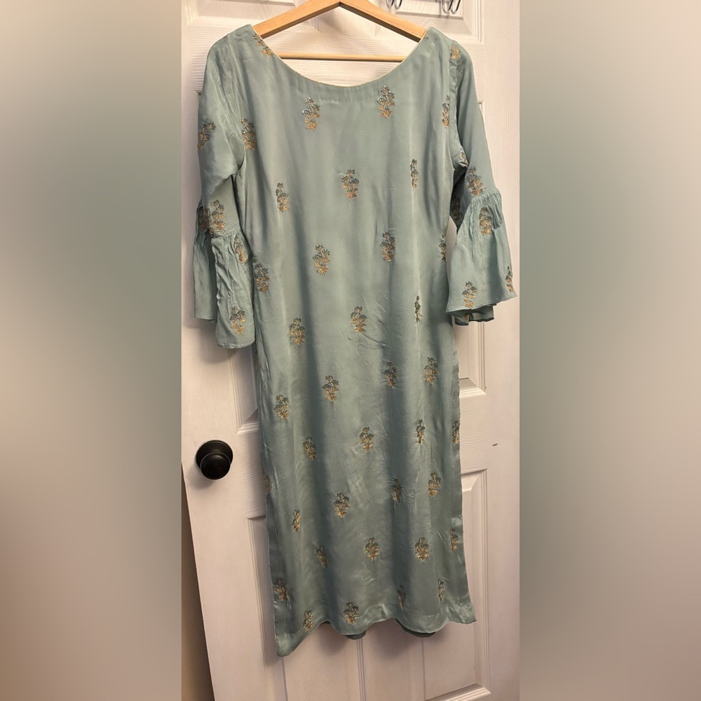 Floral Embroidered Indian Dress with Bell Sleeves